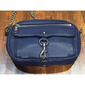 Rebecca Minkoff Blythe Navy Blue Silver Hardware Leather Crossbody Handbag Bag
